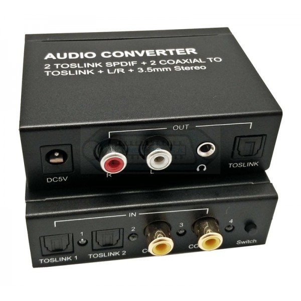CONVERTIDOR AUDIO DIGITAL 2 TOSLINK + 2 COAXIAL A ANALÓGICO TOSLINK + L/R + JACK 3.5MM