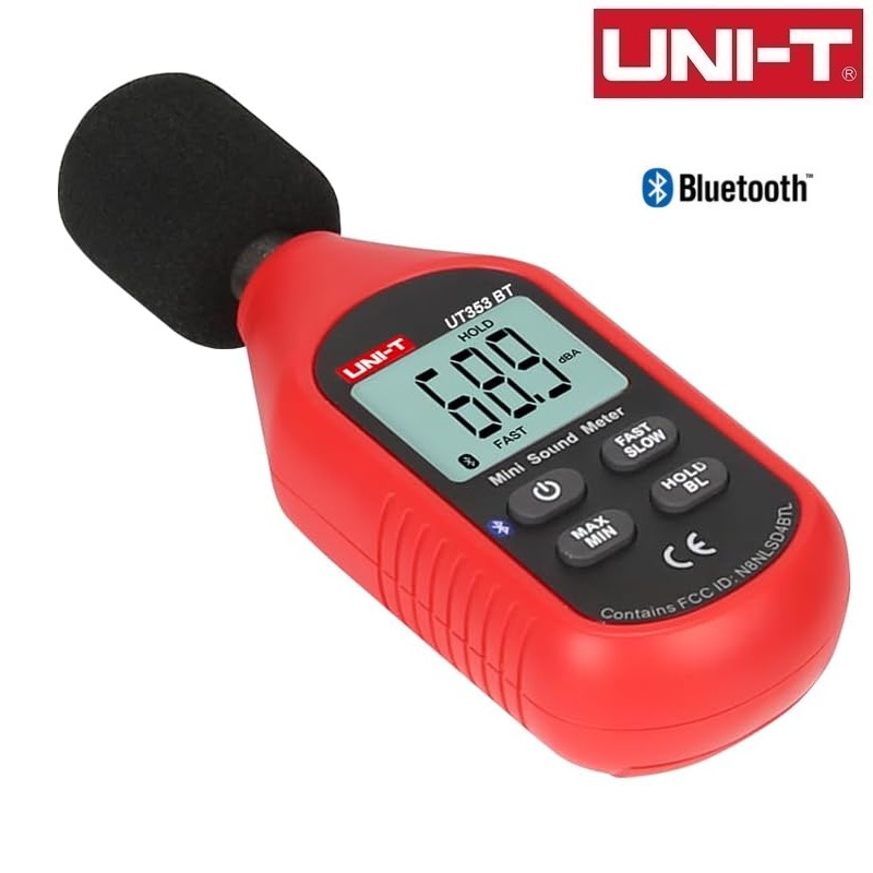SONÓMETRO DIGITAL PORTÁTIL 30-130dB BT/APP UNI-T ROJO/GRIS