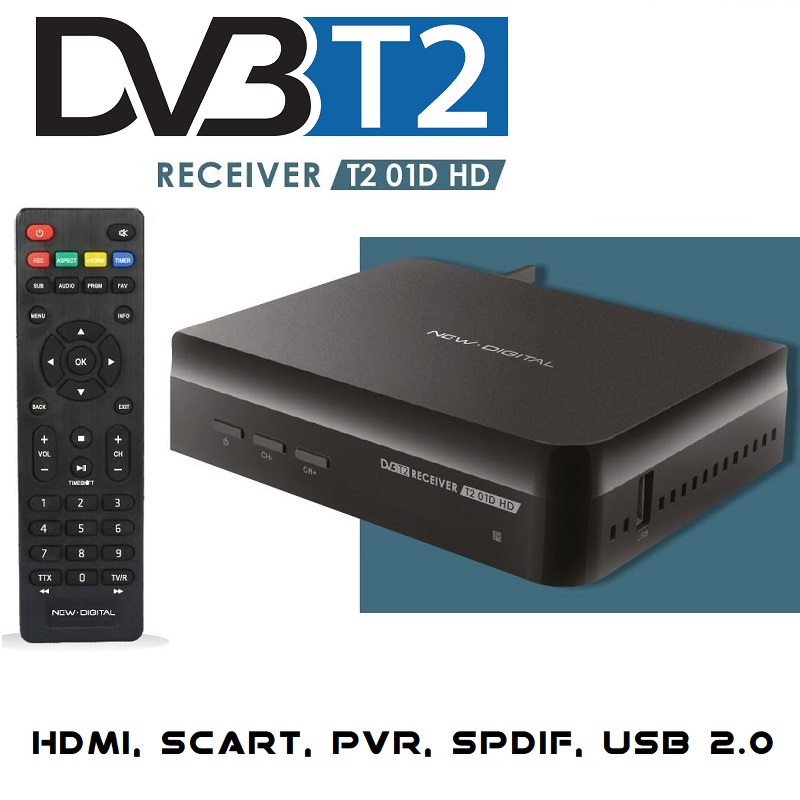 RECEPTOR DVB-T2 NEW DIGITAL T2 01D HD HDMI, SCART, SPDIF, USB 2.0