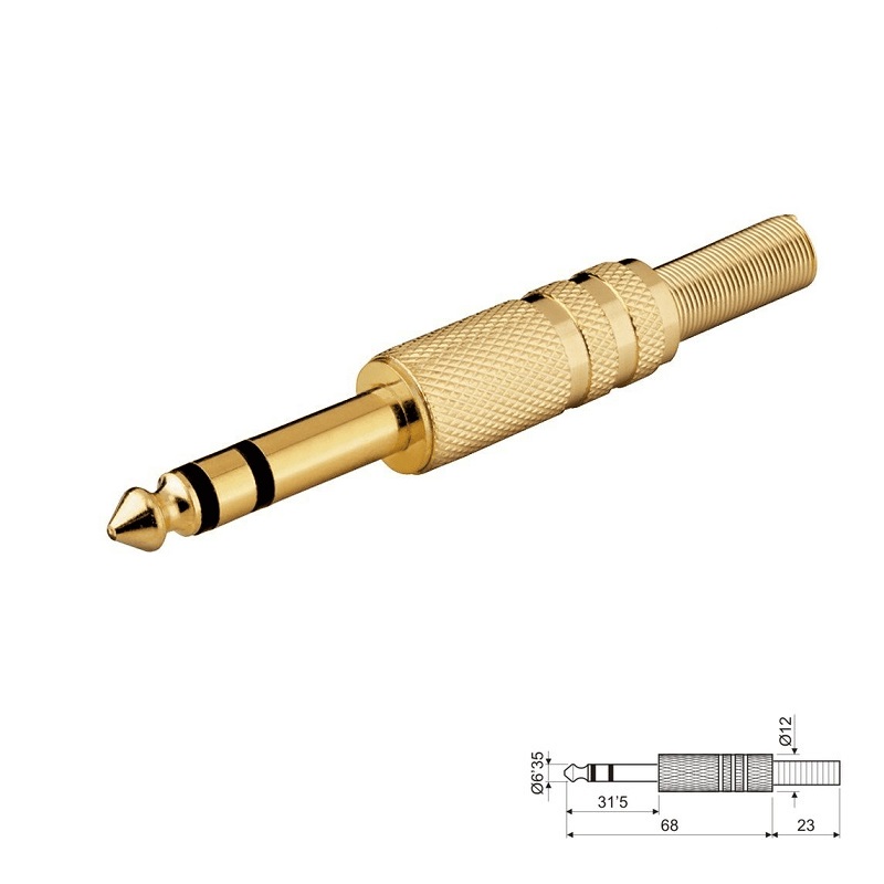 CONECTOR JACK 6.35mm MACHO ESTÉREO RECTO METAL DORADO