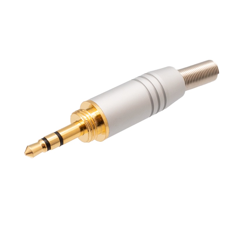 CONECTOR JACK 3.5mm MACHO ESTÉREO ROSCA ALUMINIO GRIS