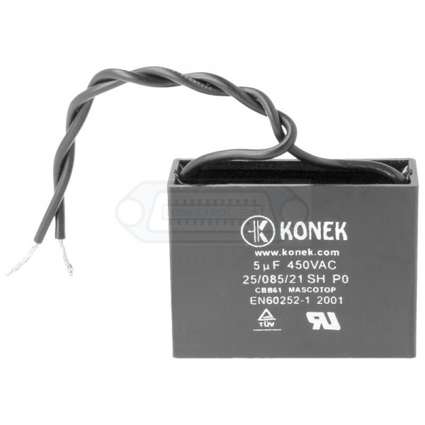 CONDENSADOR ARRANQUE MOTOR 5 uF 450VCA CON CABLE