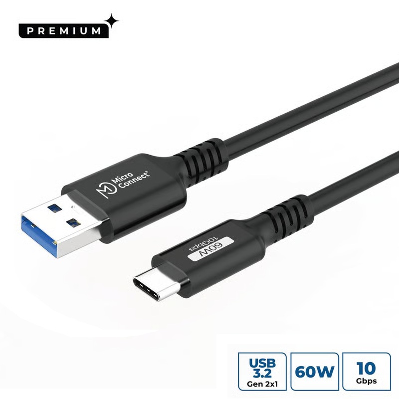 CABLE USB-C 3.2 Gen2 a USB-A M-M 10GBPS 3A NEGRO 1m