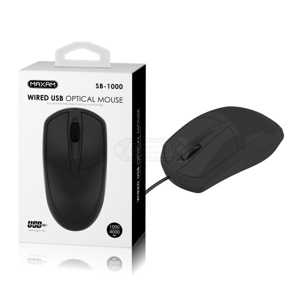 RATÓN ÓPTICO USB CON CABLE SB-1000 NEGRO