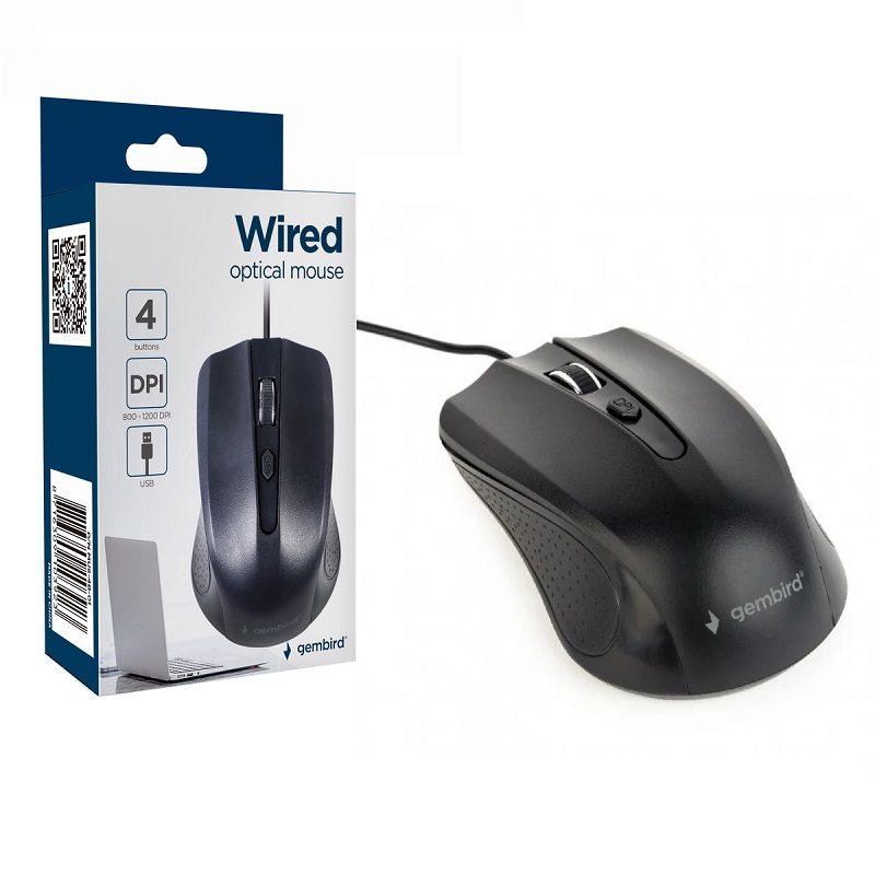 RATÓN ÓPTICO USB GEMBIRD 4 BOTONES 800-1200 DPI NEGRO