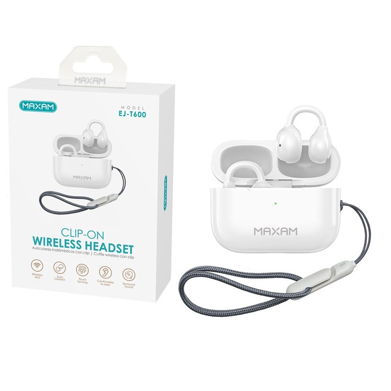 AURICULARES WIRELESS V6.0 CLIP-ON MAXAM BLANCO