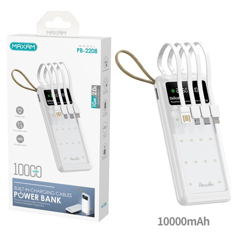 POWER BANK MAXAM 10000mAh 4x OUT 5V/2A USB/ LIGHTNING BLANCO