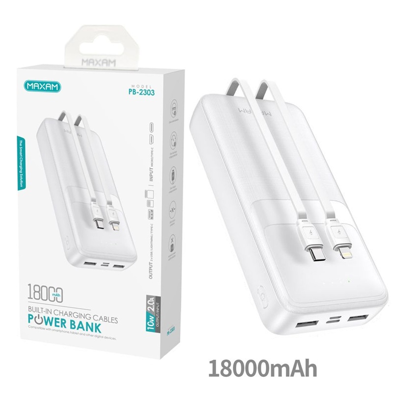POWER BANK MAXAM 18000mAh 4x OUT 10W 5V/2A USB/ LIGHTNING BLANCO