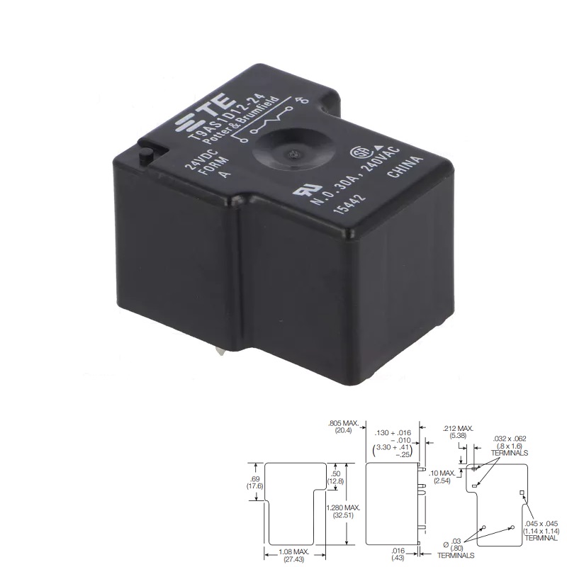 RELÉ DE POTENCIA TE CONNECTIVITY T9A DC 24V (1Co) SPST-NO 30A PCB