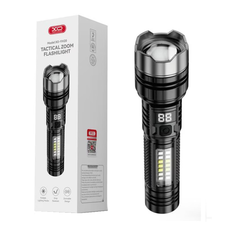 LINTERNA LED TACTICAL ZOOM, 2 MODOS, FLASH MIXTO, 5W, 450Lm, NEGRO