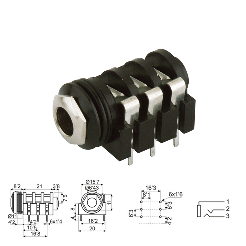 CONECTOR JACK 6.35mm HEMBRA ESTÉREO PCB