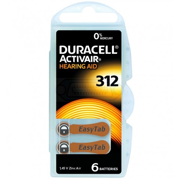 PILA AUDÍ­FONO DURACELL DA312 PACK 6U