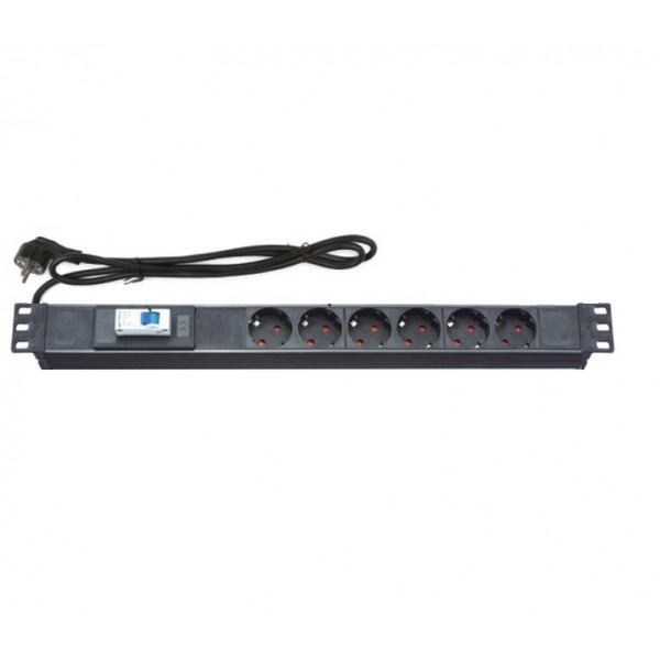 BASE ELÉCTRICA RACK 19" 1U 6 SALIDAS SCHUKO, MAGNETOTÉRMICO