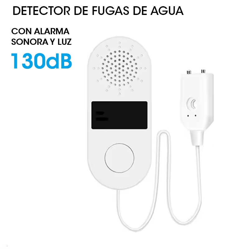 DETECTOR FUGAS DE AGUA ALARMA SONORA Y LUZ, 130dB, CABLE 1m