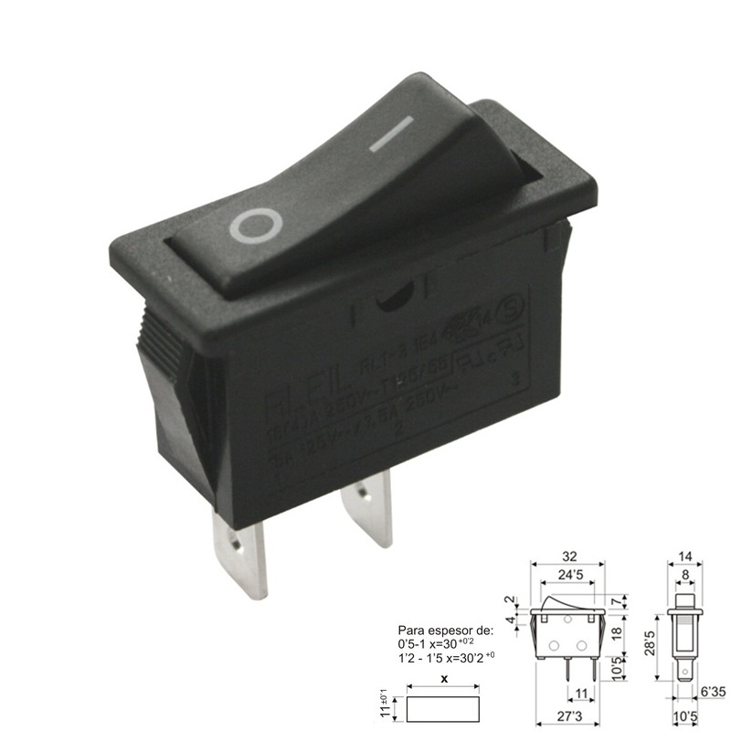 INTERRUPTOR BALANCÍN ON-OFF (1Co) 16A/250V NEGRO