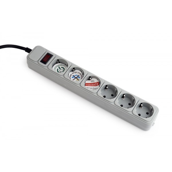 REGLETA ELÉCTRICA 6 SALIDAS SCHUKO + INTERRUPTOR + PROTECCIÓN