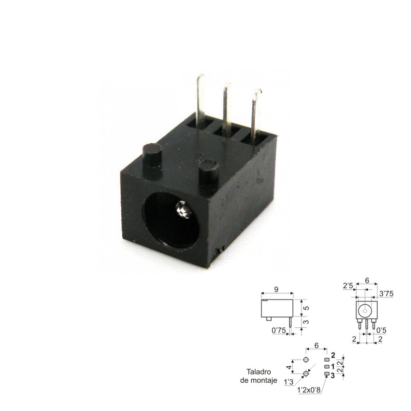 BASE JACK DC MACHO Ø1.3MM. MINIATURA PCB