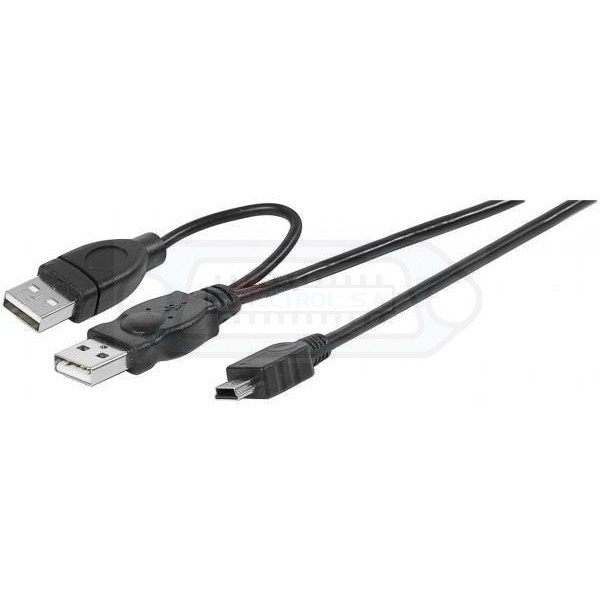 CABLE USB-A 2.0 DOBLE MACHO a Mini USB-B MACHO NEGRO 1m