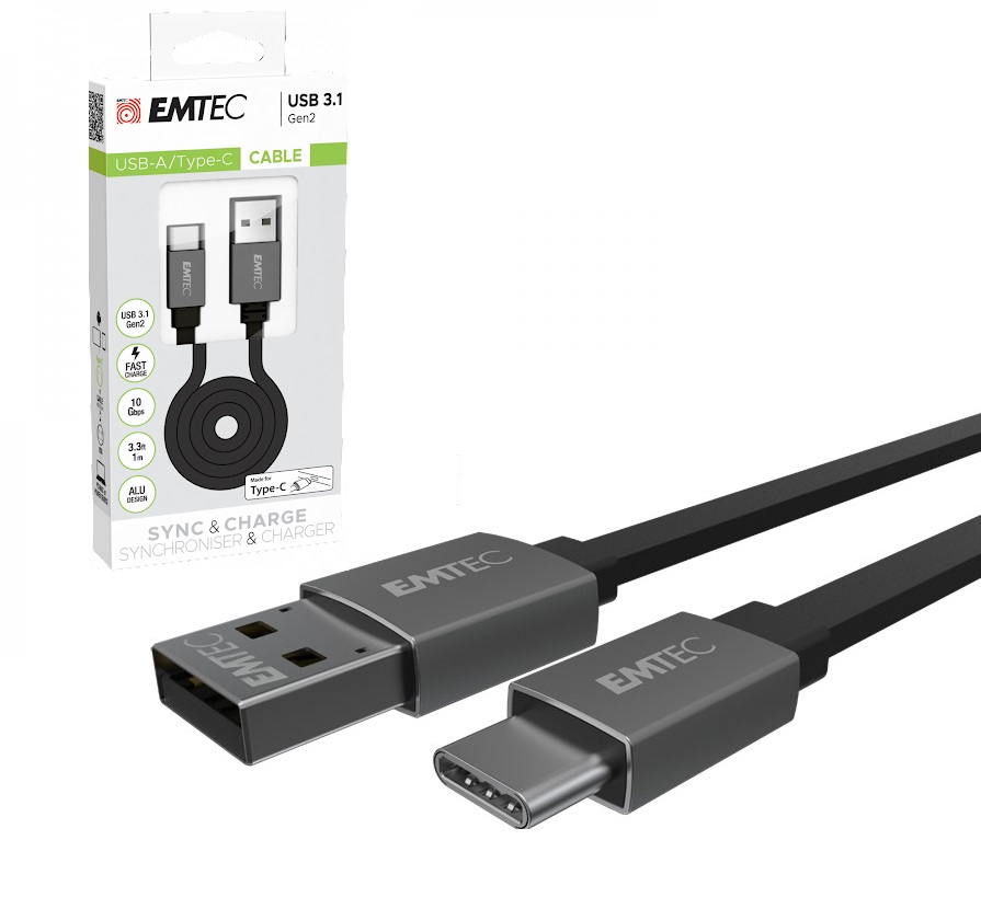 CABLE USB-C 3.1 Gen2 MACHO a USB-A MACHO 3A NEGRO 1m