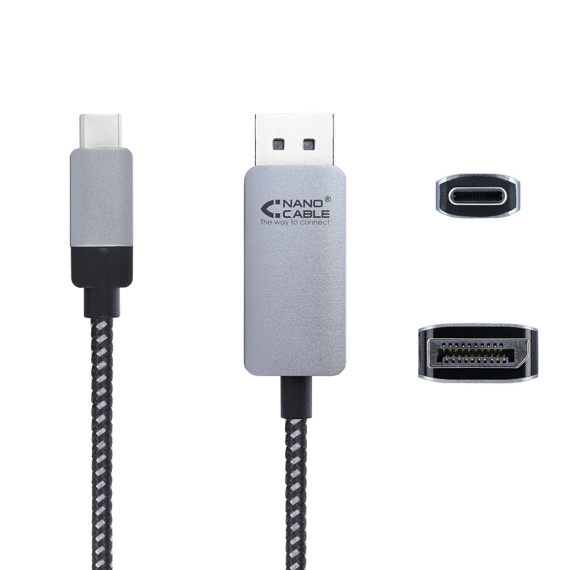 CABLE USB-C a DISPLAYPORT 4K MACHO-MACHO NEGRO/GRIS 1.8m