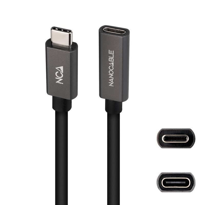 CABLE USB-C 3.2 ALARGADOR M-H Gen2x2 60W NEGRO 1m