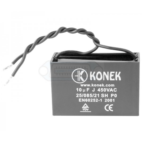 CONDENSADOR ARRANQUE MOTOR 10 uF 450VCA CON CABLE