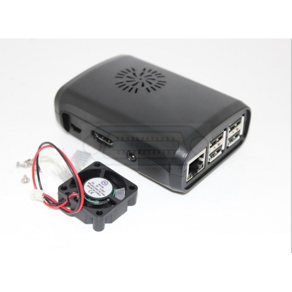 KIT CAJA ABS NEGRA RASPBERRY PI 3 + VENTILADOR + DISIPADORES
