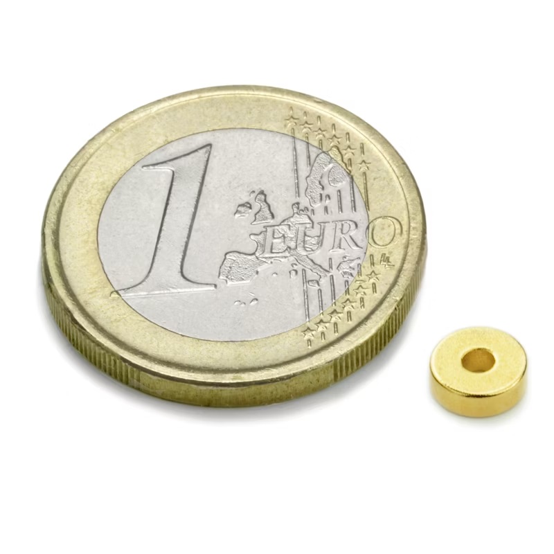 IMÁN DE NEODIMIO ARO DORADO Ø6/2mm ALTO 2mm 760g N45