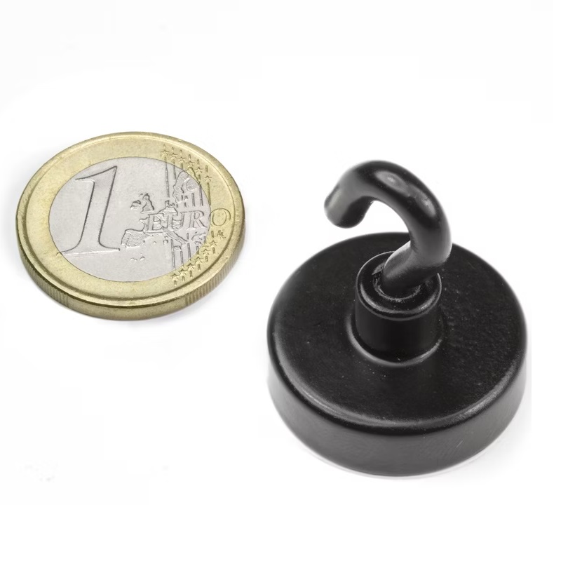 IMÁN DE NEODIMIO GANCHO NEGRO M4 Ø25.3mm 16kg N38