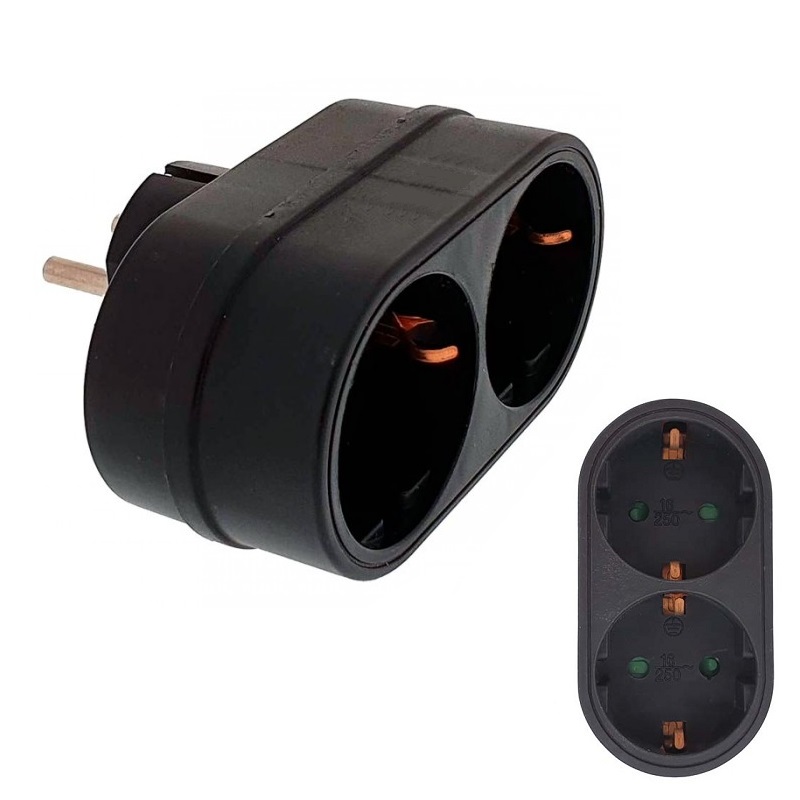 ADAPTADOR ELECTRICO 2 SALIDAS 3680W HORIZONTAL NEGRO