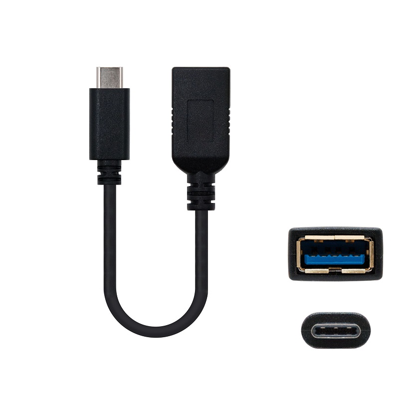 CABLE USB-C 3.1 Gen1 MACHO OTG a USB-A HEMBRA NEGRO 0.15m