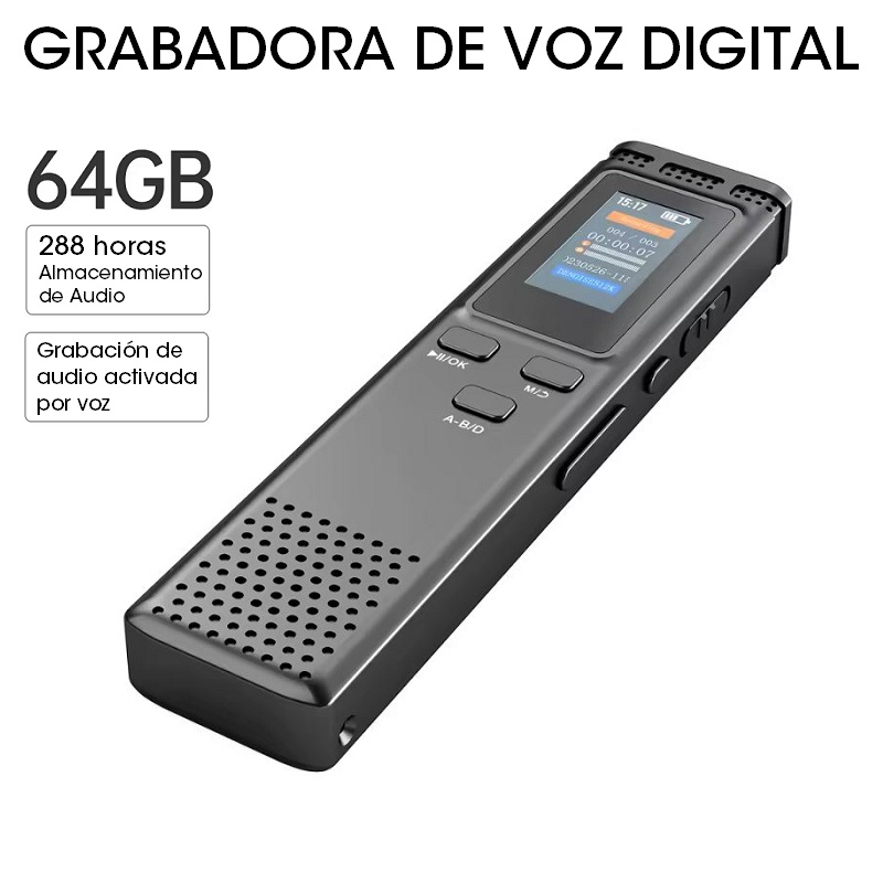 GRABADORA DE VOZ DIGITAL MP3/WAV 64GB ACTIVACIÓN VOZ