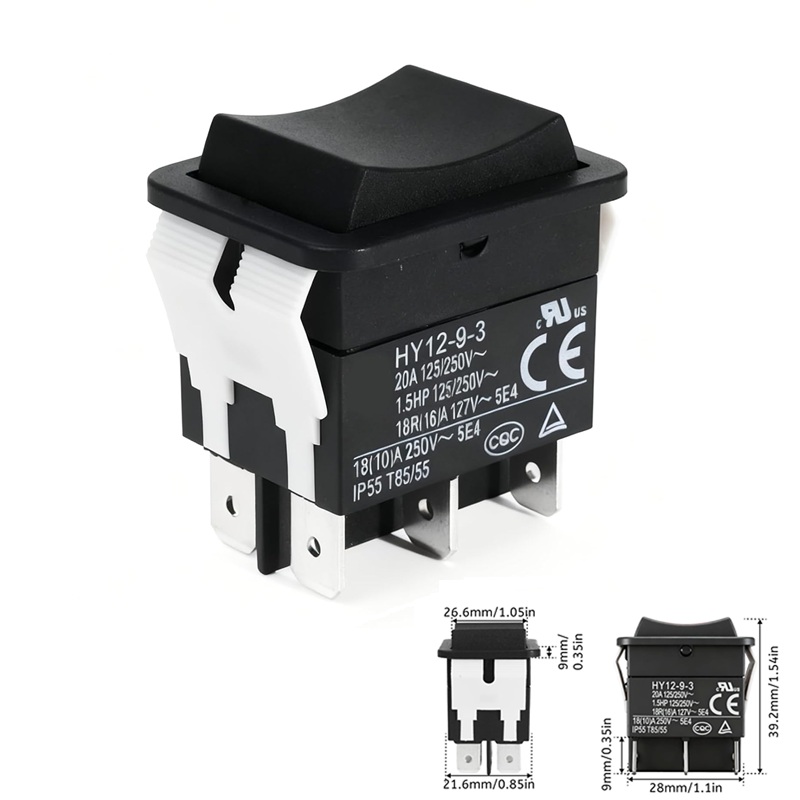 PULSADOR BALANCIN 3P (ON)-OFF-(ON) NC (CERRADO) 2Co 20A/250V NEGRO