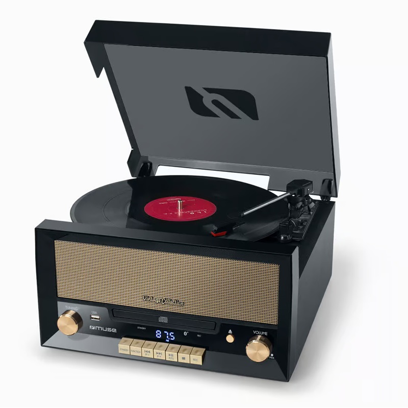 SISTEMA CD, TOCADISCOS, RADIO FM MUSE MT-110B VINTAGE BLUETOOTH NEGRO