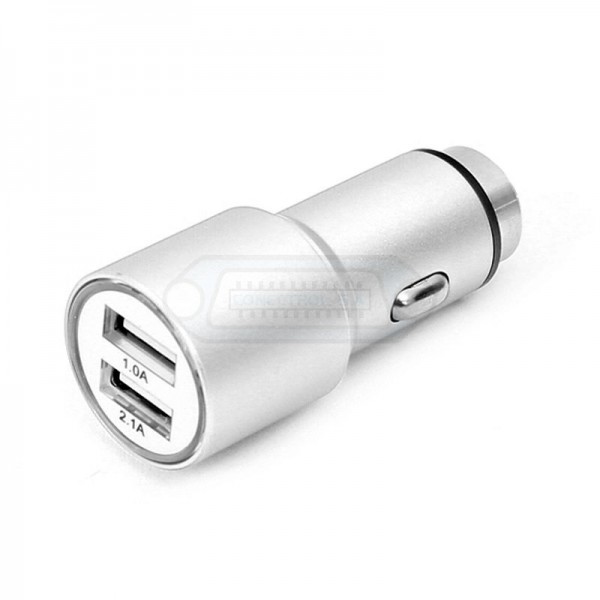CARGADOR COCHE USB OMEGA DUAL 5V 2.1A METAL PLATA