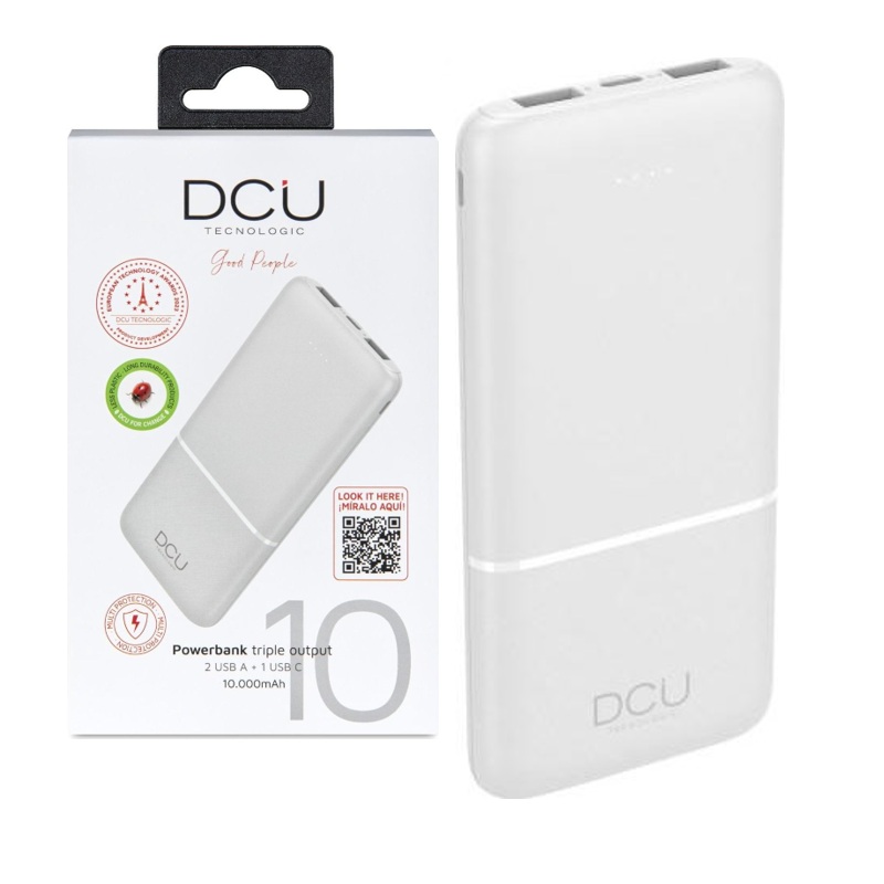 POWER BANK DCU 10.000mAh TRIPLE USB (2x USB-A + 1x USB-C) BLANCO