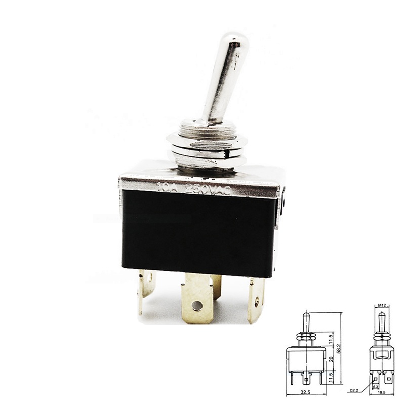 INTERRUPTOR PALANCA 3P (ON-OFF-ON) 2Co 10A/250VAC M12 FASTON