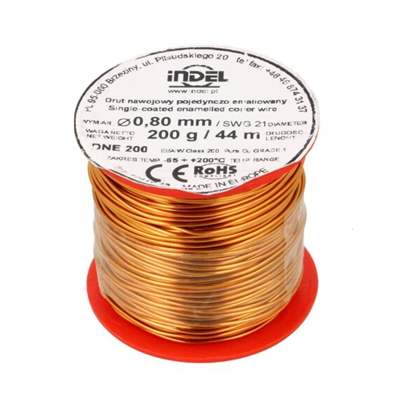 BOBINA HILO COBRE ESMALTADO Ø0.80mm 200g 44m