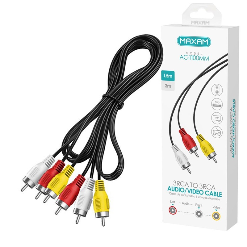 CABLE VÍDEO COMPUESTO (AV) 3x RCA MACHO - MACHO 1.5m