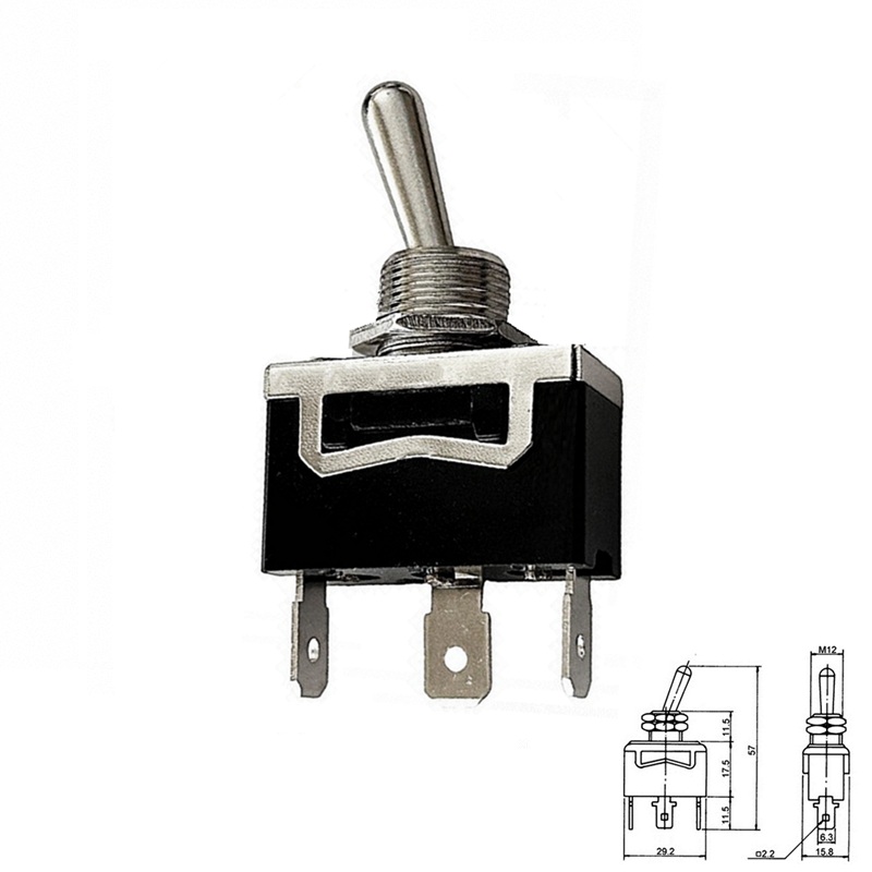 INTERRUPTOR PALANCA 3P (ON-OFF-ON) 1Co 15A/250VAC M12 FASTON