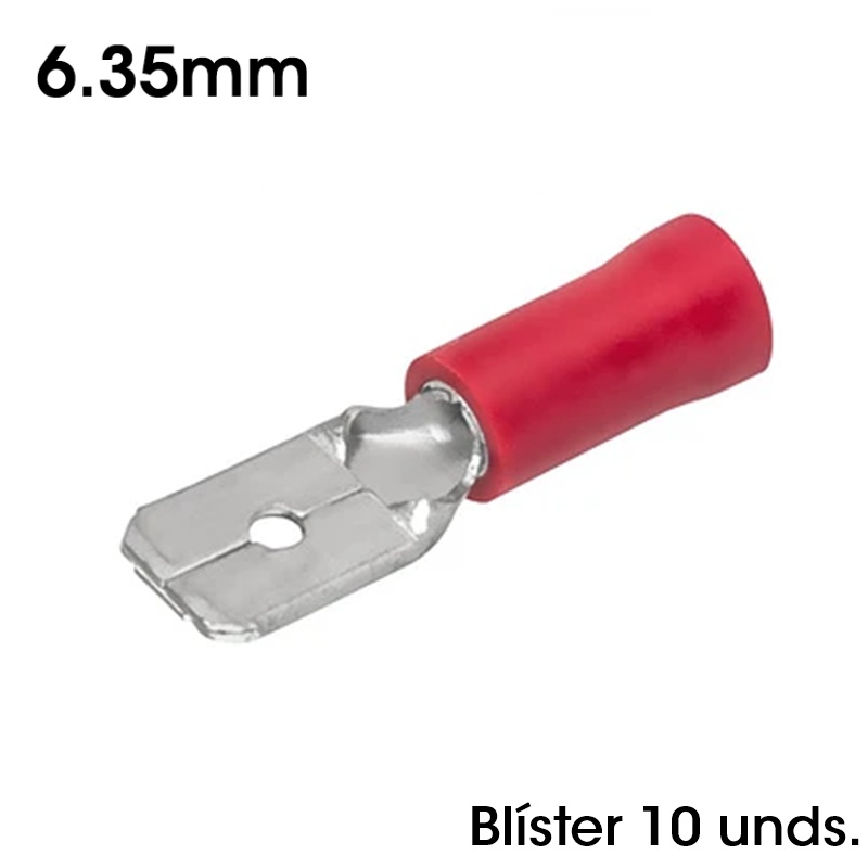 TERMINAL FASTON 6.35mm MACHO PREAISLADO ROJO PACK 10U