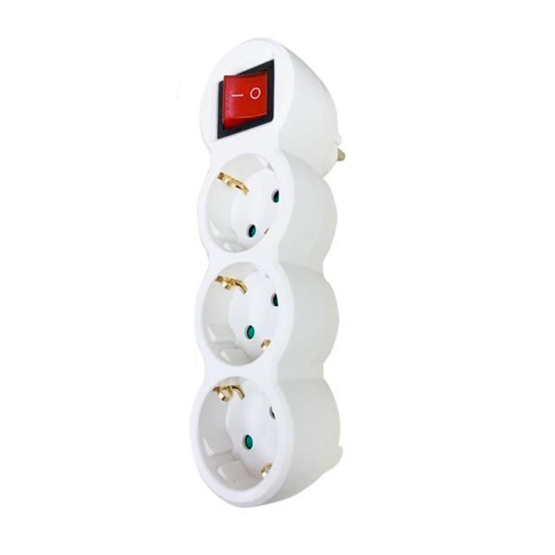 REGLETA ELÉCTRICA 3 SALIDAS SCHUKO + INTERRUPTOR, PARED, BLANCO