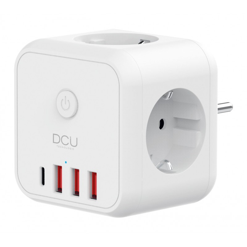 REGLETA CUBO 3 TOMAS + 4x USB 5V/3.4A DCU BLANCO
