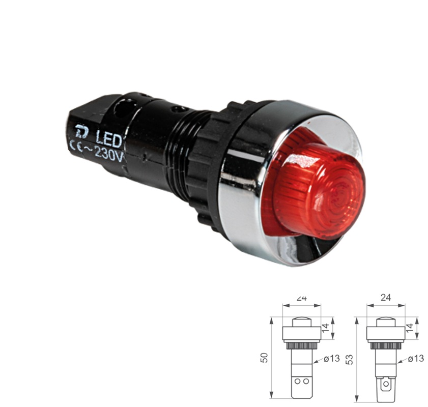 PILOTO LED 230V Ø13mm SERIE D-1304 ROJO CLEMA TORNILLO