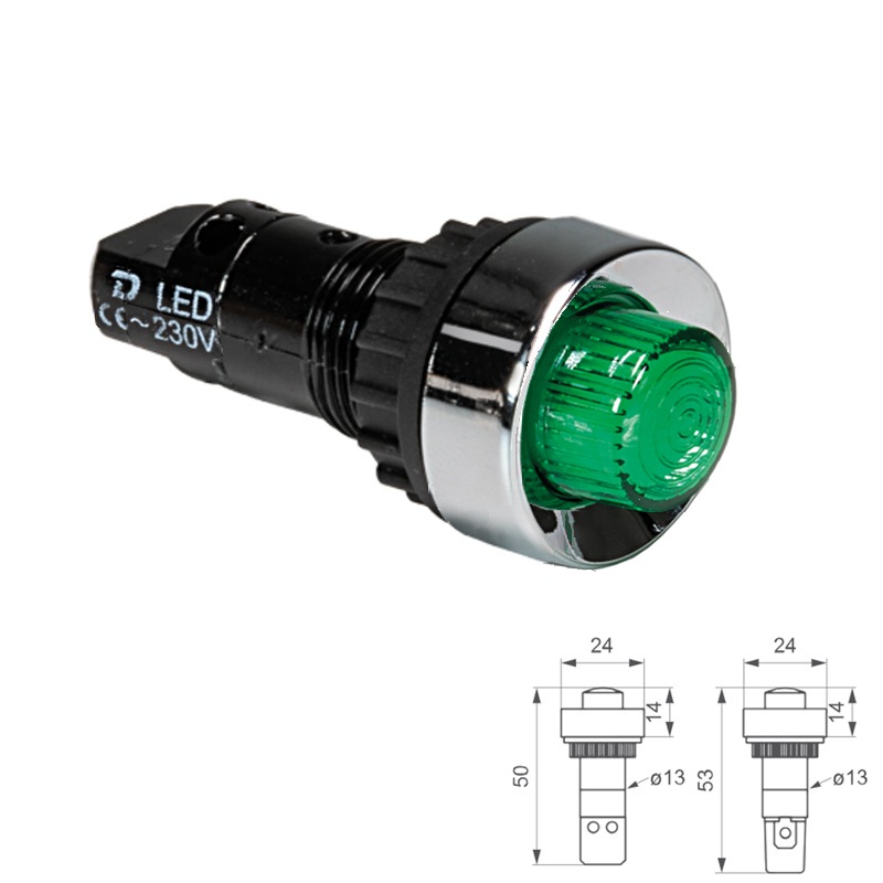 PILOTO LED 230V Ø13mm SERIE D-1304 VERDE CLEMA TORNILLO