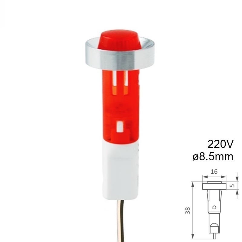 PILOTO LED 220V Ø8.5mm SERIE D-205 ROJO CON CABLE