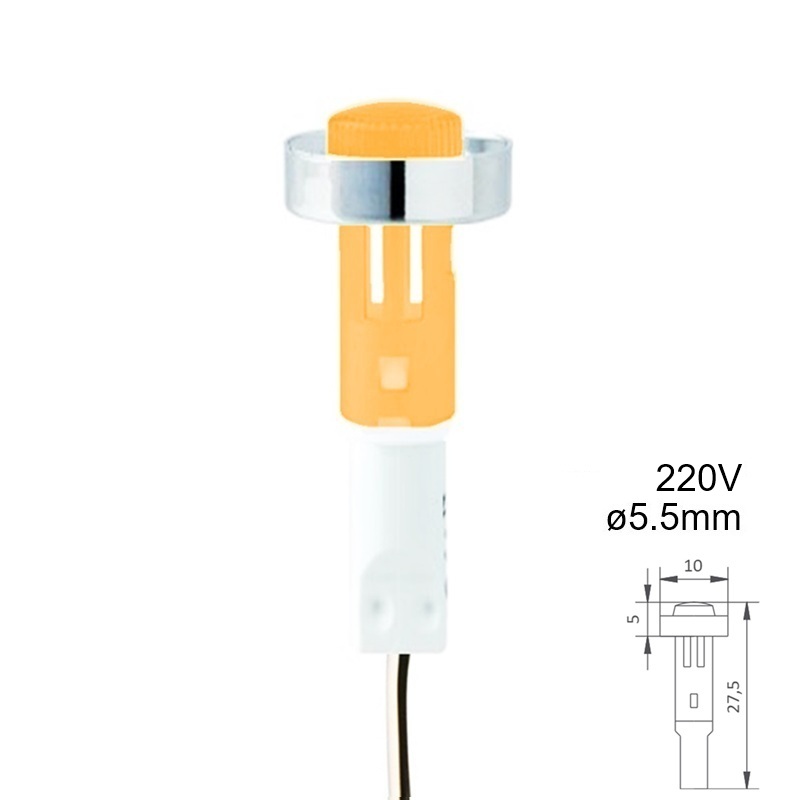 PILOTO LED 220V Ø5.5mm SERIE D-185 AZUL CON CABLE