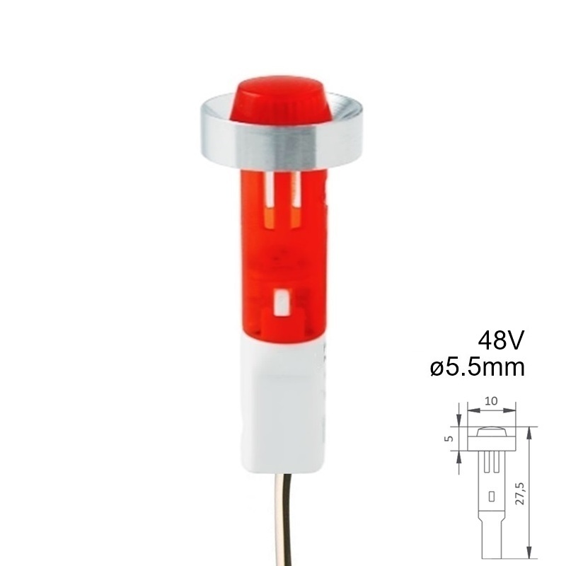 PILOTO LED 48V Ø5.5mm SERIE D-185 ROJO CON CABLE