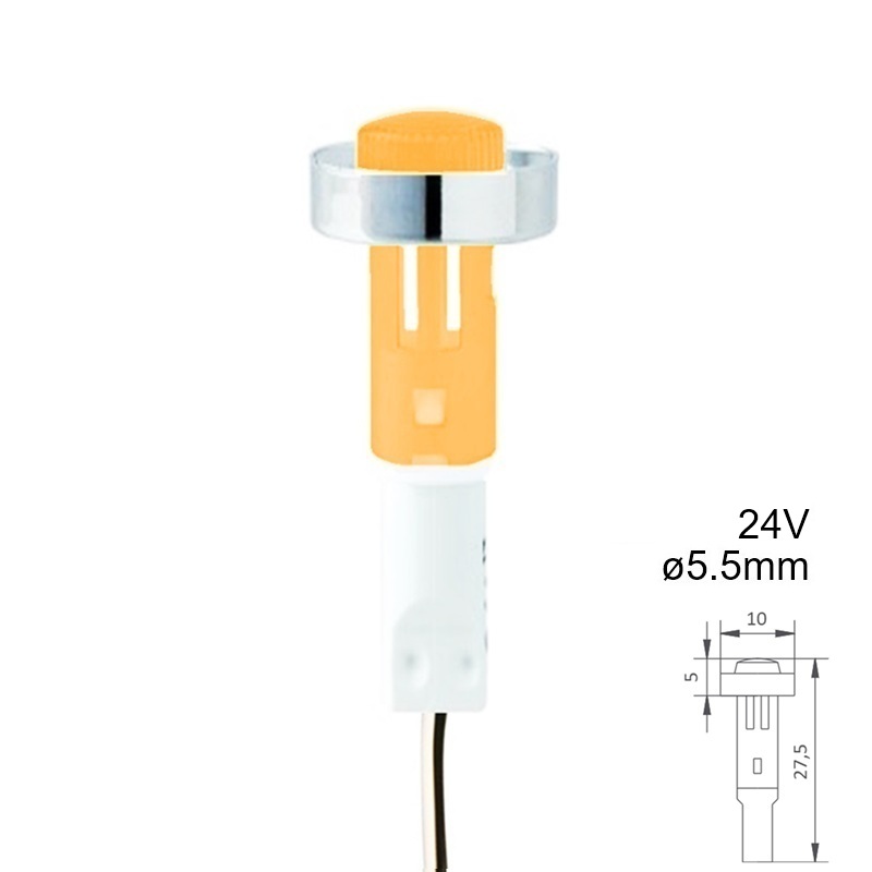 PILOTO LED 24V Ø5.5mm SERIE D-185 AMBAR CON CABLE