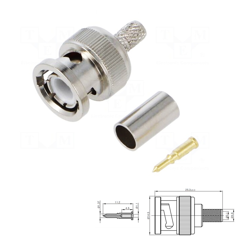 CONECTOR BNC MACHO 50 Ohm RECTO CRIMPAR RG58